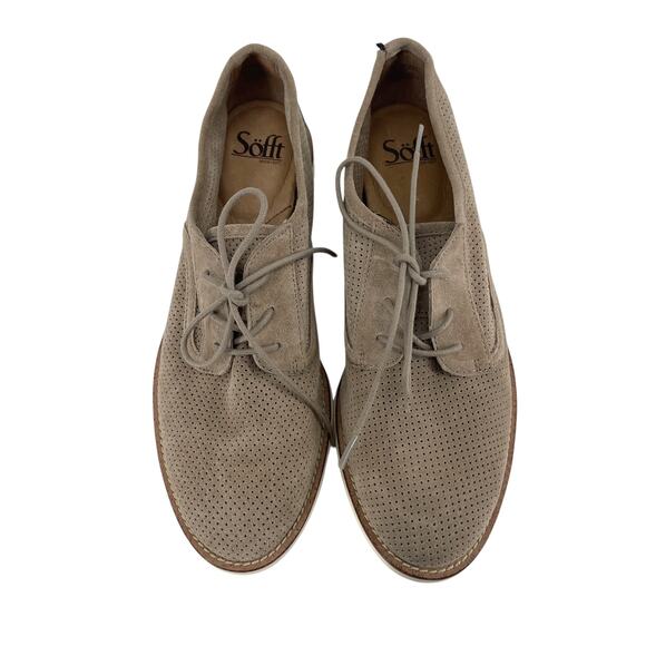 Söfft Simons Suede Oxford Shoes Women’s 9 Beige Perforated Quiet Luxury Comfort - Picture 4 of 12